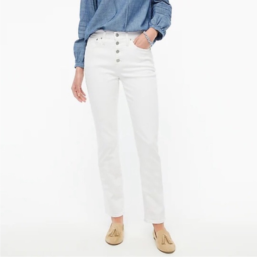 J Crew Factory Button Fly Essential Straight Leg Jeans White BF853 Size 27